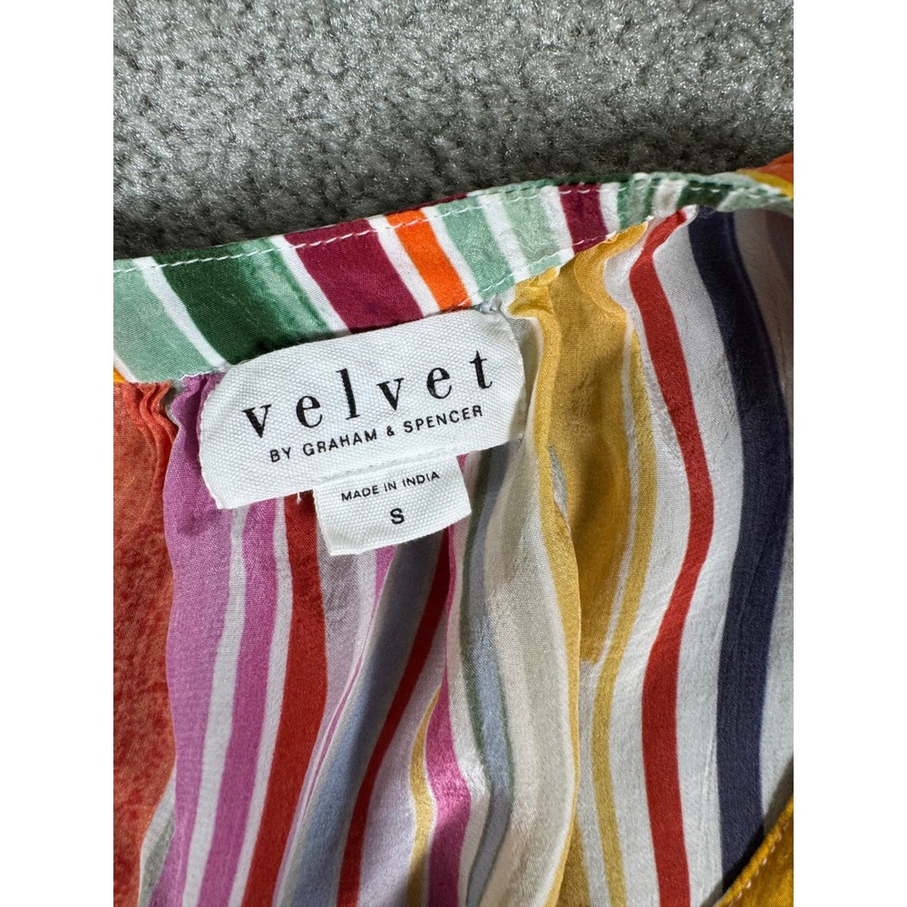 Velvet by Graham & Spencer Multi Color Striped Puff Sleeve Blouse Womens Small - Picture 3 of 4